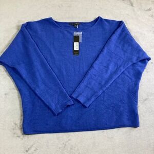 New Cyrus Women's Royal Blue Textured Knit Boat Neck Dolman Sweater Large